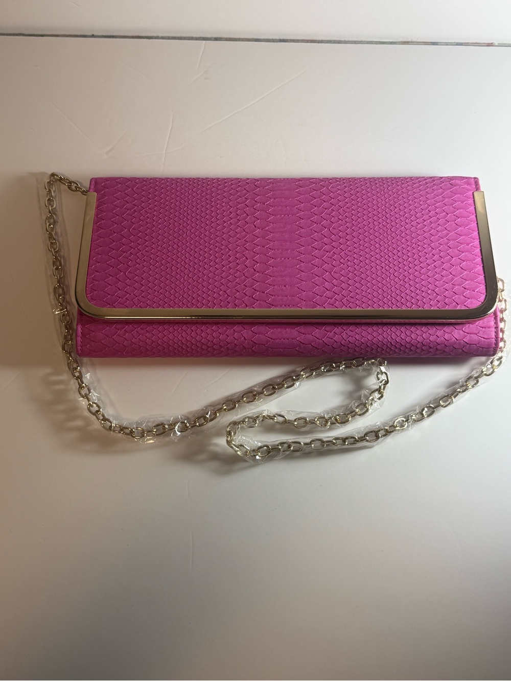 Aldo CLUTCH BAG CHAIN Link SHOULDER BAG Snake Embossed Faux Leather, PINK